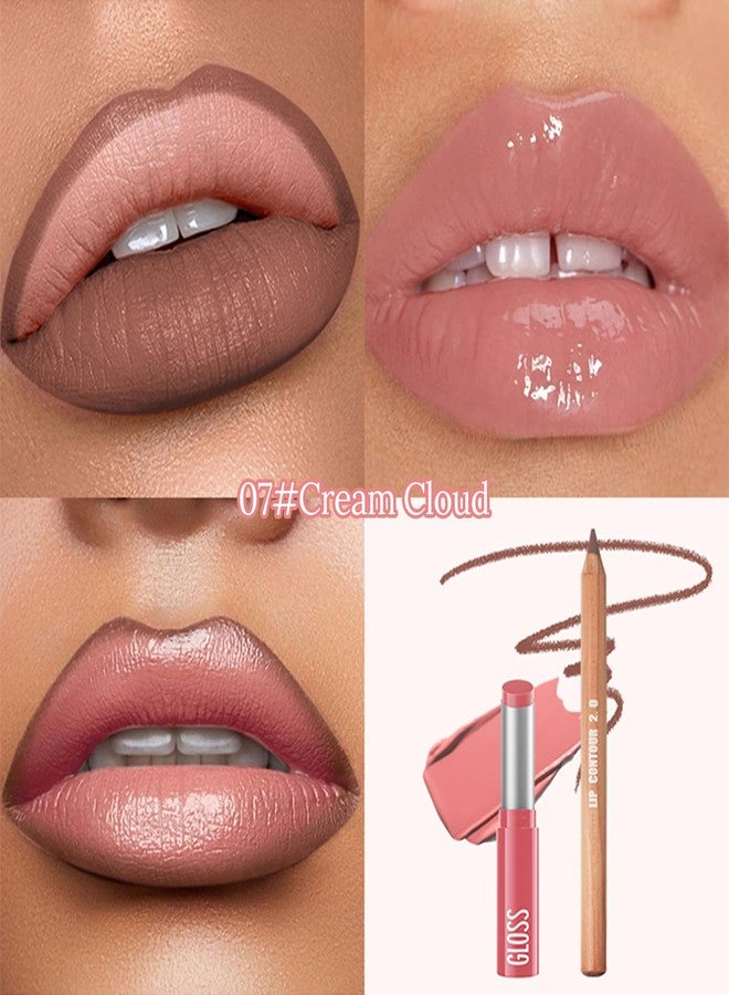 Erinde 2pcs Lip Liner and Lipstick Combo Set, Matte Lipliner Pencil & Hydrating Lip Gloss Makeup Kits for Women, Waterproof, Long Lasting, Highly Pigmented, Nude Brown Natural Lipstick, 07 - Image 2